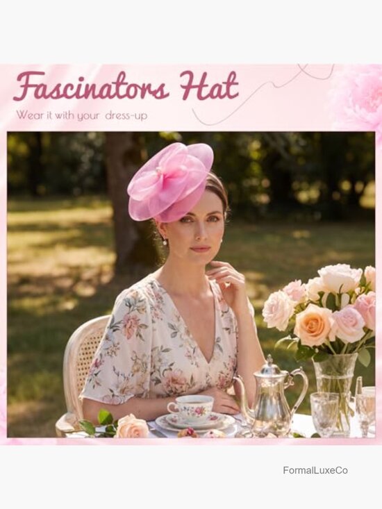 Tea Party Derby Hat with Hair Clip & Headband - Elegant Fascinator main image 4